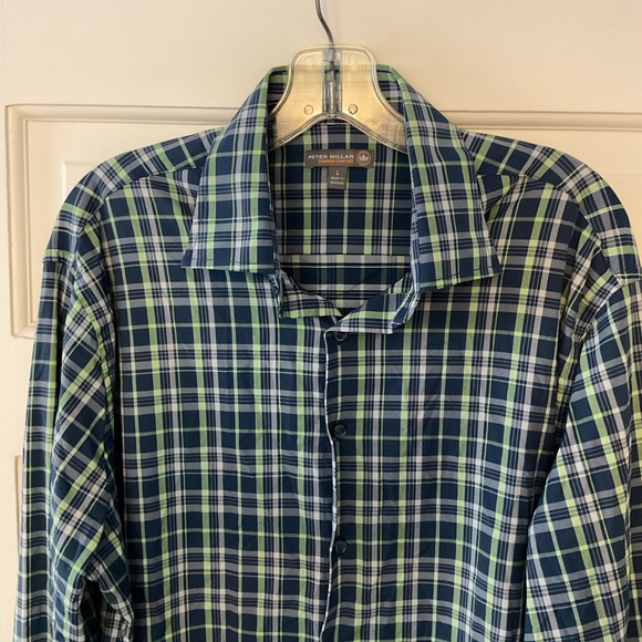 Peter Millar Summer Comfort Men’s Button Up Shirt Blue Plaid Long Sleeve Size L - Picture 3 of 8